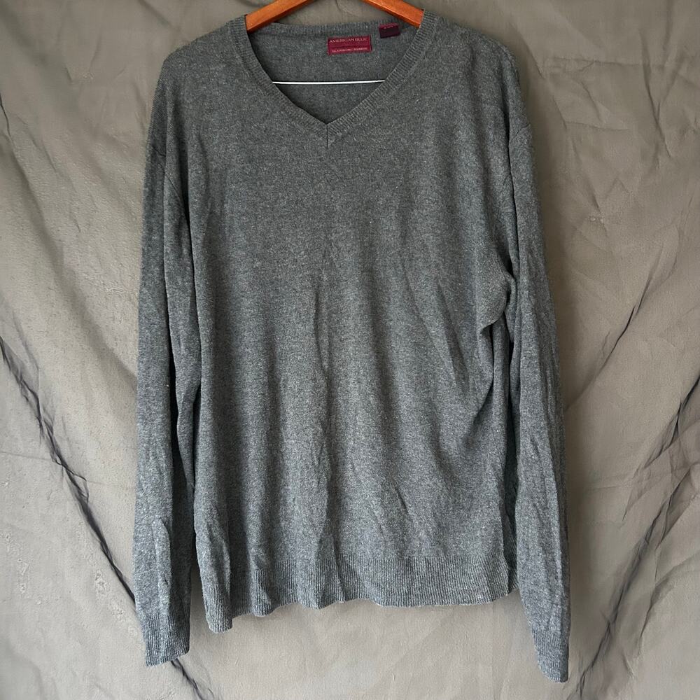 🥶 American Blue Gray V Neckline Silk and Cashmere Blend Sweater Size Large